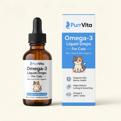 PurrVita Omega-3 Liquid Drops for Cats – Supports healthy skin and coat in cats, 60ml